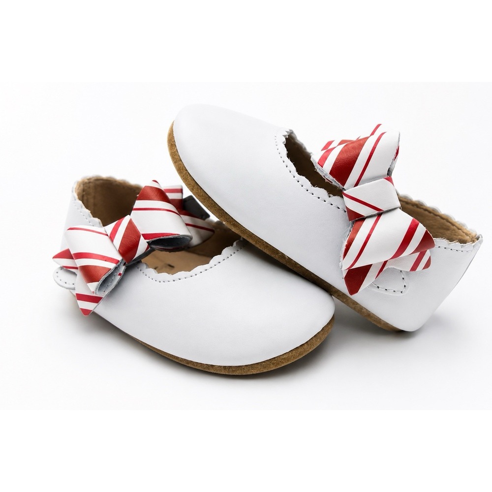 NWT Girls Mary Jane Christmas Shoes With Candy Cane Bow Strap Size 12-18 M